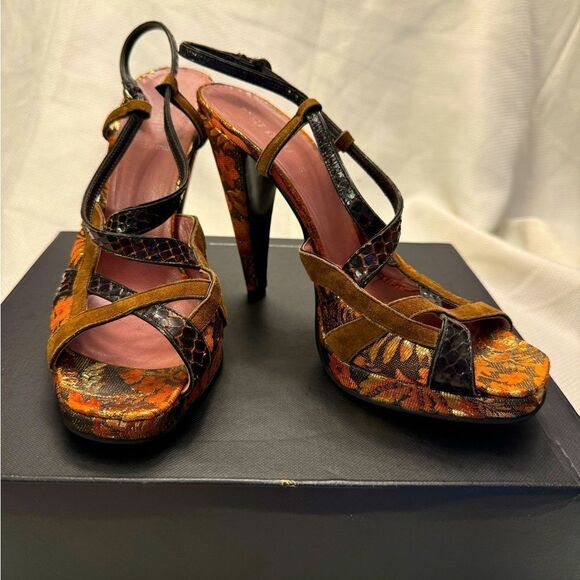 Miu Miu 5” Heels Exotic Jacquard & Leather Slingbacks Size 39 US 9 Made in Italy - Picture 2 of 16